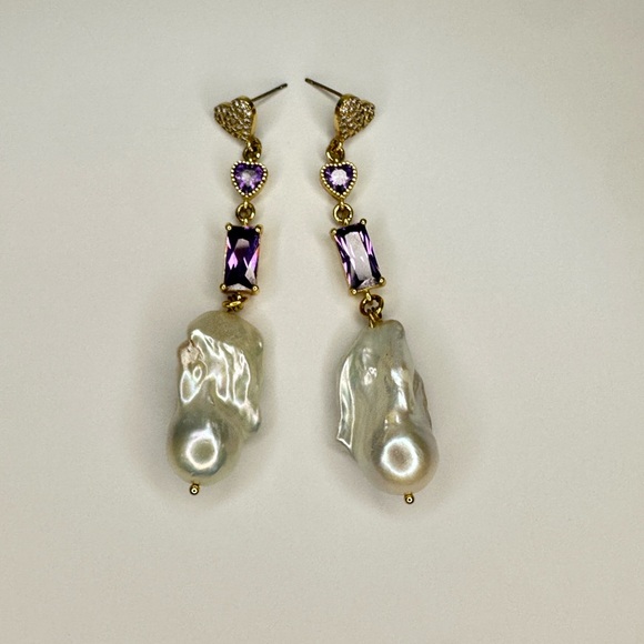 Water Fresh‎ Elegant Gold and Purple Dangle Earrings - Picture 3 of 7